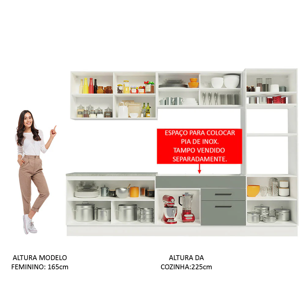 Armário de Cozinha Completa 310cm Branco/Cinza Agata Madesa 01 - Image 5