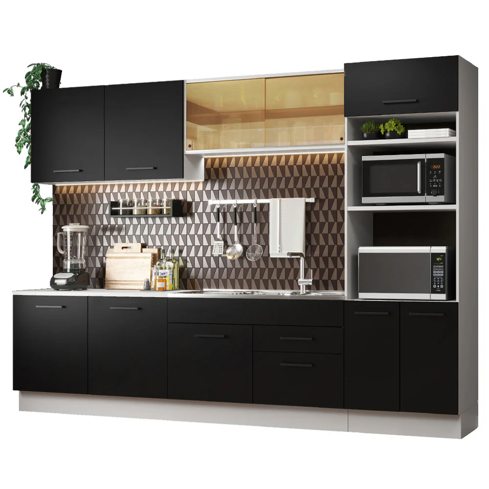 Armário de Cozinha Completa 310cm Branco/Preto Agata Madesa 01 - Image 2