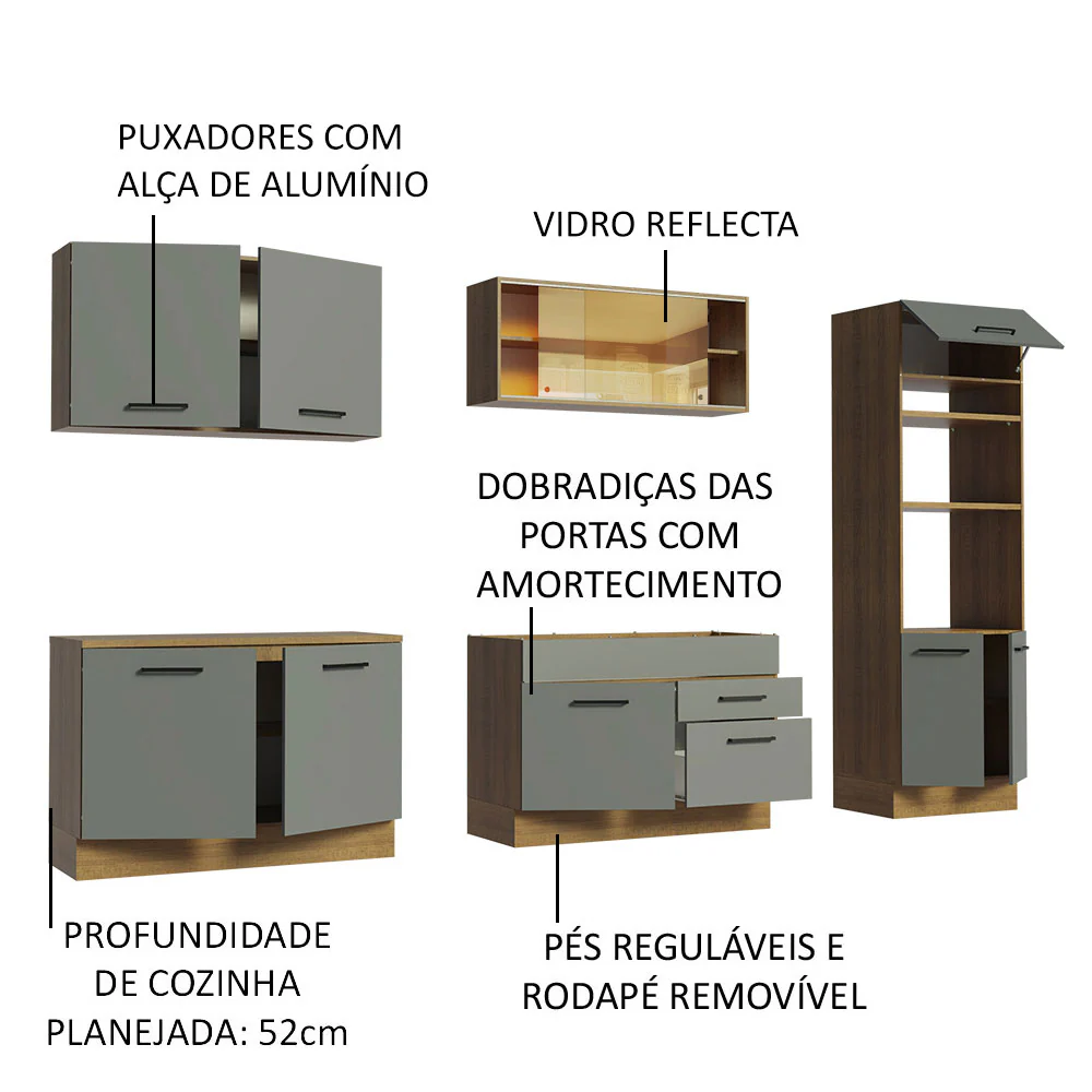 Armário de Cozinha Completa 310cm Rustic/Cinza Agata Madesa 01 - Image 4
