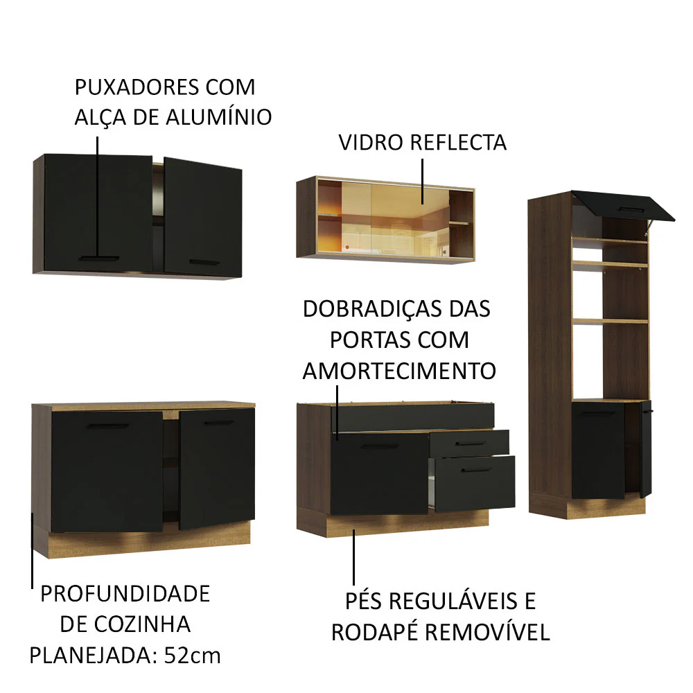 Armário de Cozinha Completa 310cm Rustic/Preto Agata Madesa 01 - Image 4
