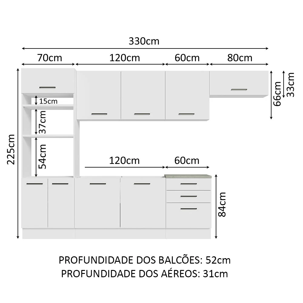 Armário de Cozinha Completa 330cm Branco Agata Madesa 01 - Image 3