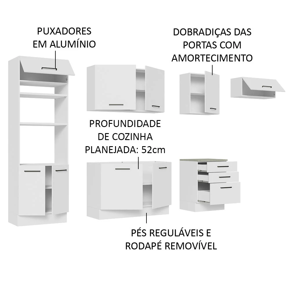 Armário de Cozinha Completa 330cm Branco Agata Madesa 01 - Image 4