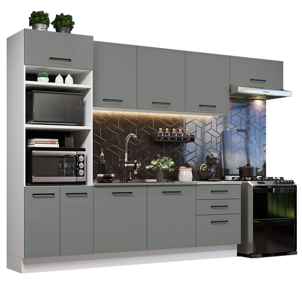 Armário de Cozinha Completa 330cm Branco Cinza Agata Madesa 01 - Image 2