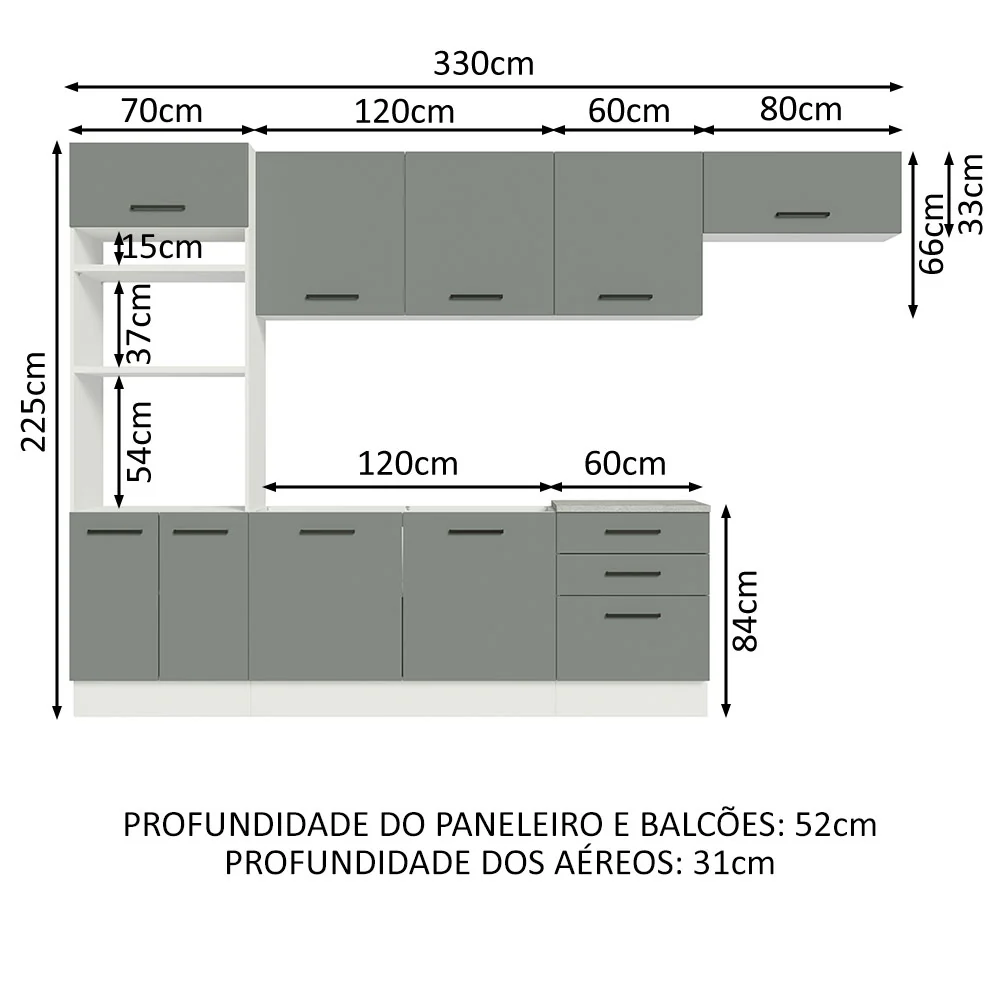 Armário de Cozinha Completa 330cm Branco Cinza Agata Madesa 01 - Image 3