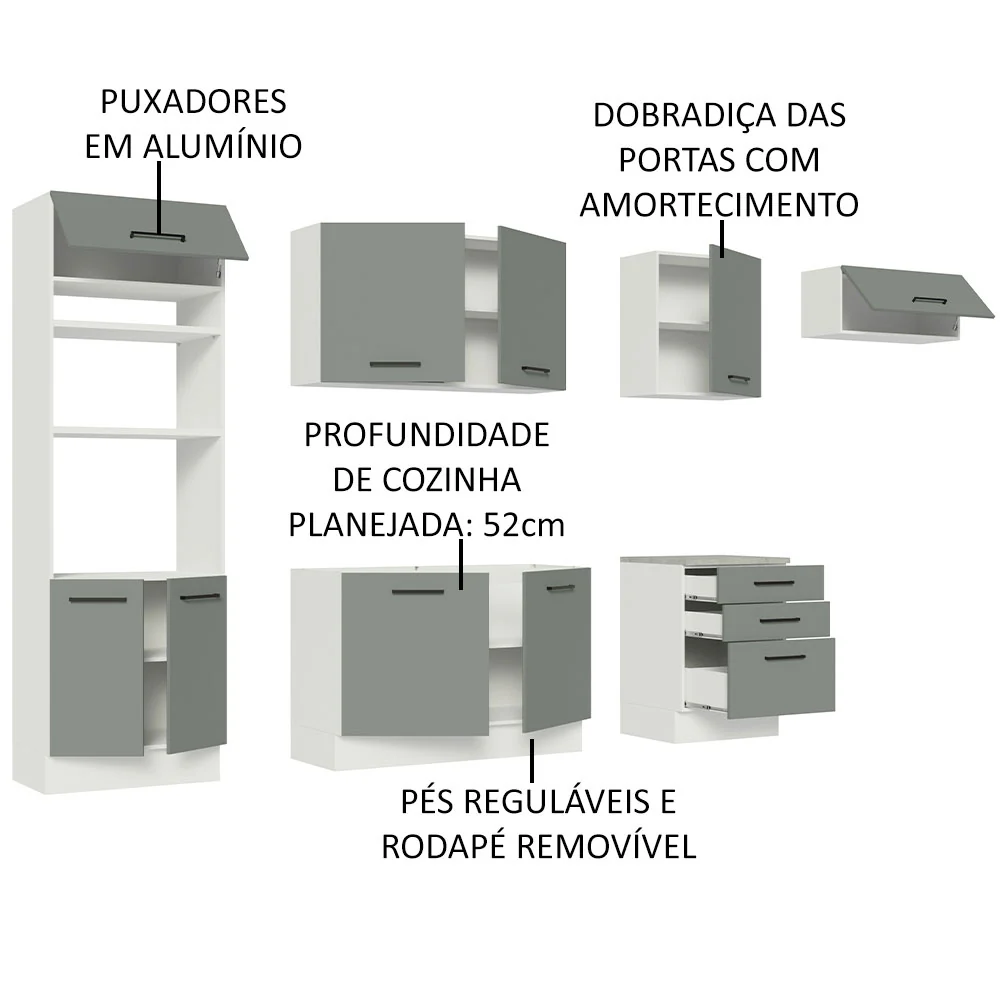 Armário de Cozinha Completa 330cm Branco Cinza Agata Madesa 01 - Image 4
