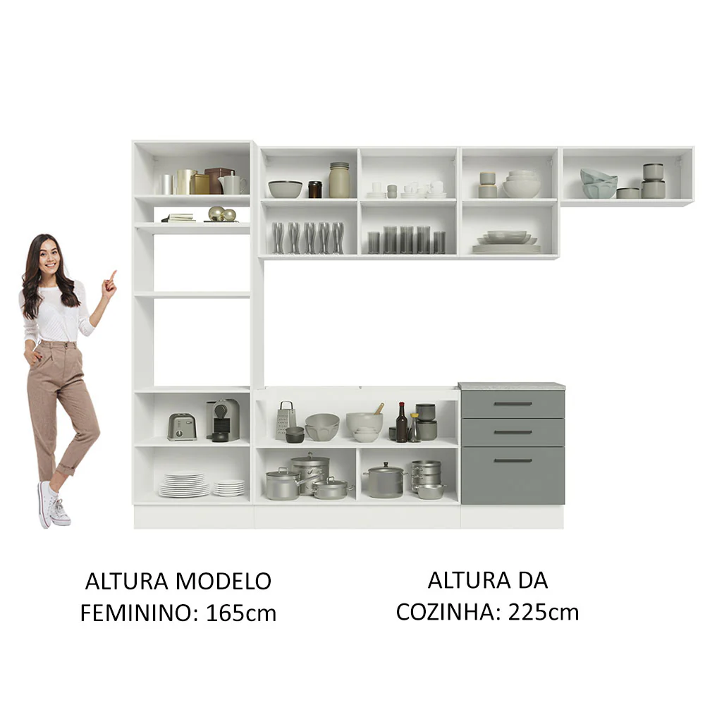 Armário de Cozinha Completa 330cm Branco Cinza Agata Madesa 01 - Image 5