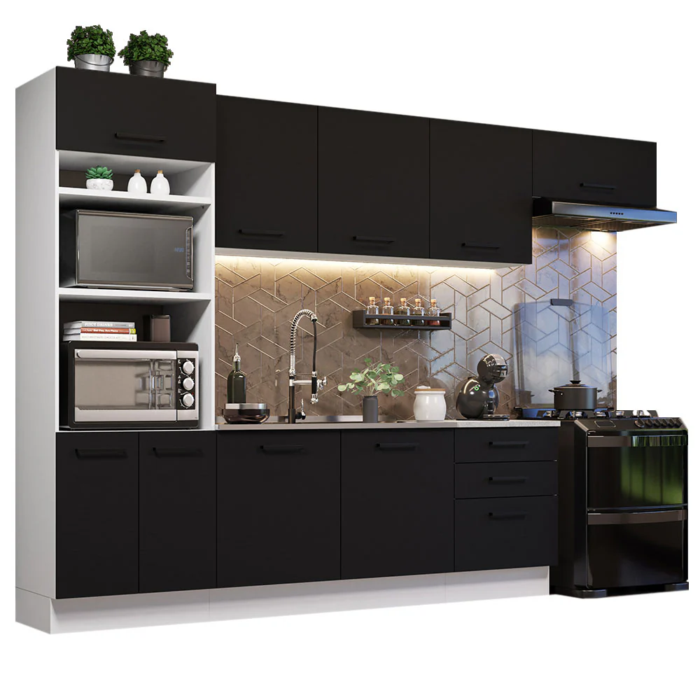 Armário de Cozinha Completa 330cm Branco Preto Agata Madesa 01 - Image 2