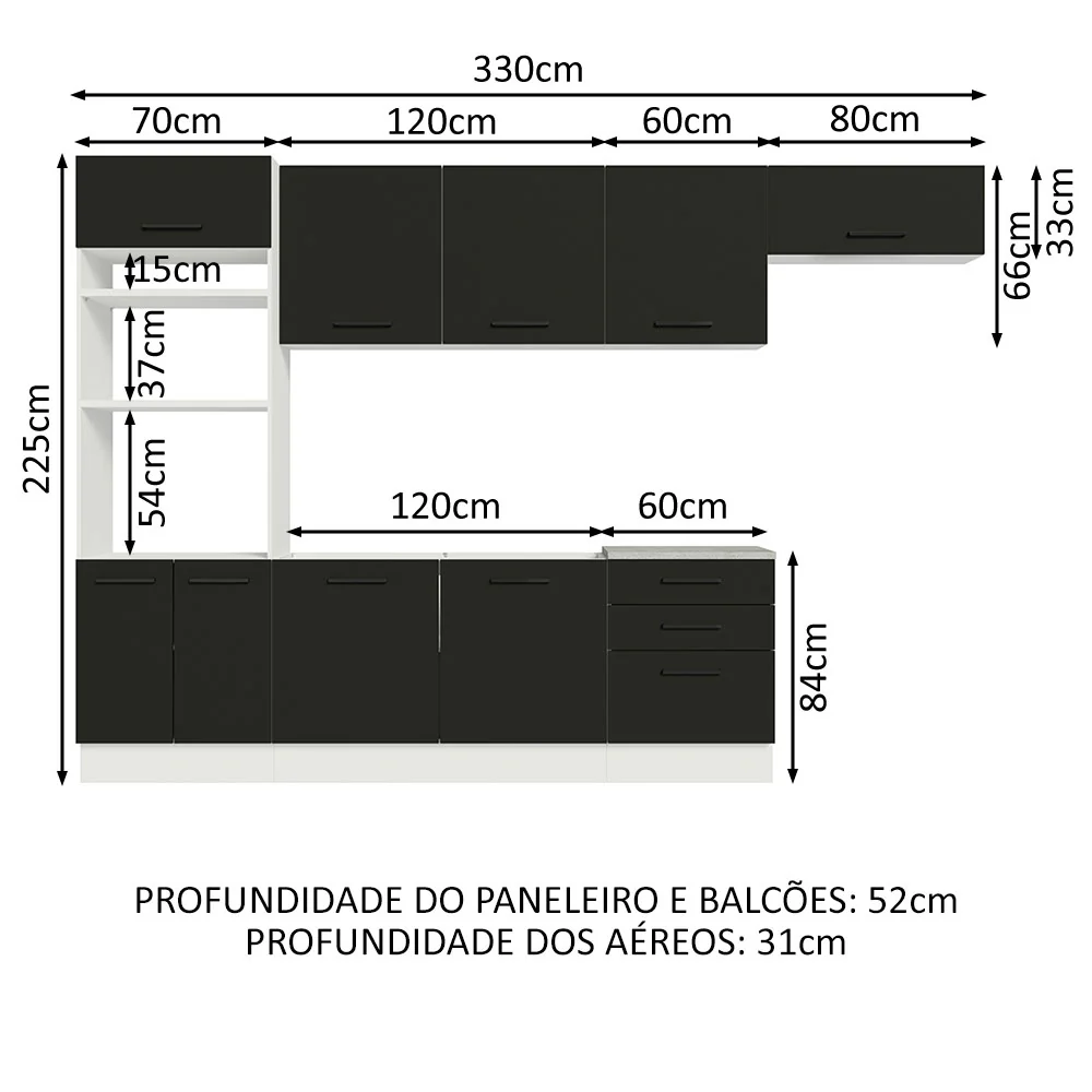 Armário de Cozinha Completa 330cm Branco Preto Agata Madesa 01 - Image 3