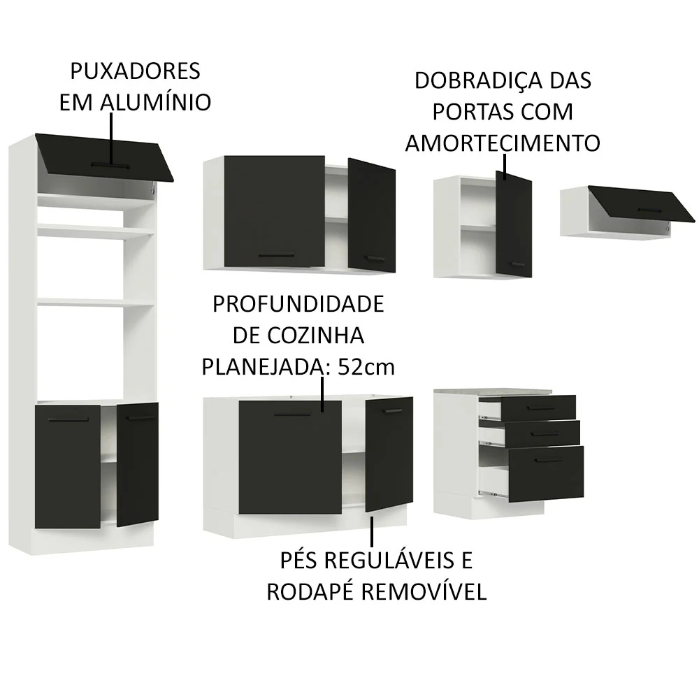 Armário de Cozinha Completa 330cm Branco Preto Agata Madesa 01 - Image 4