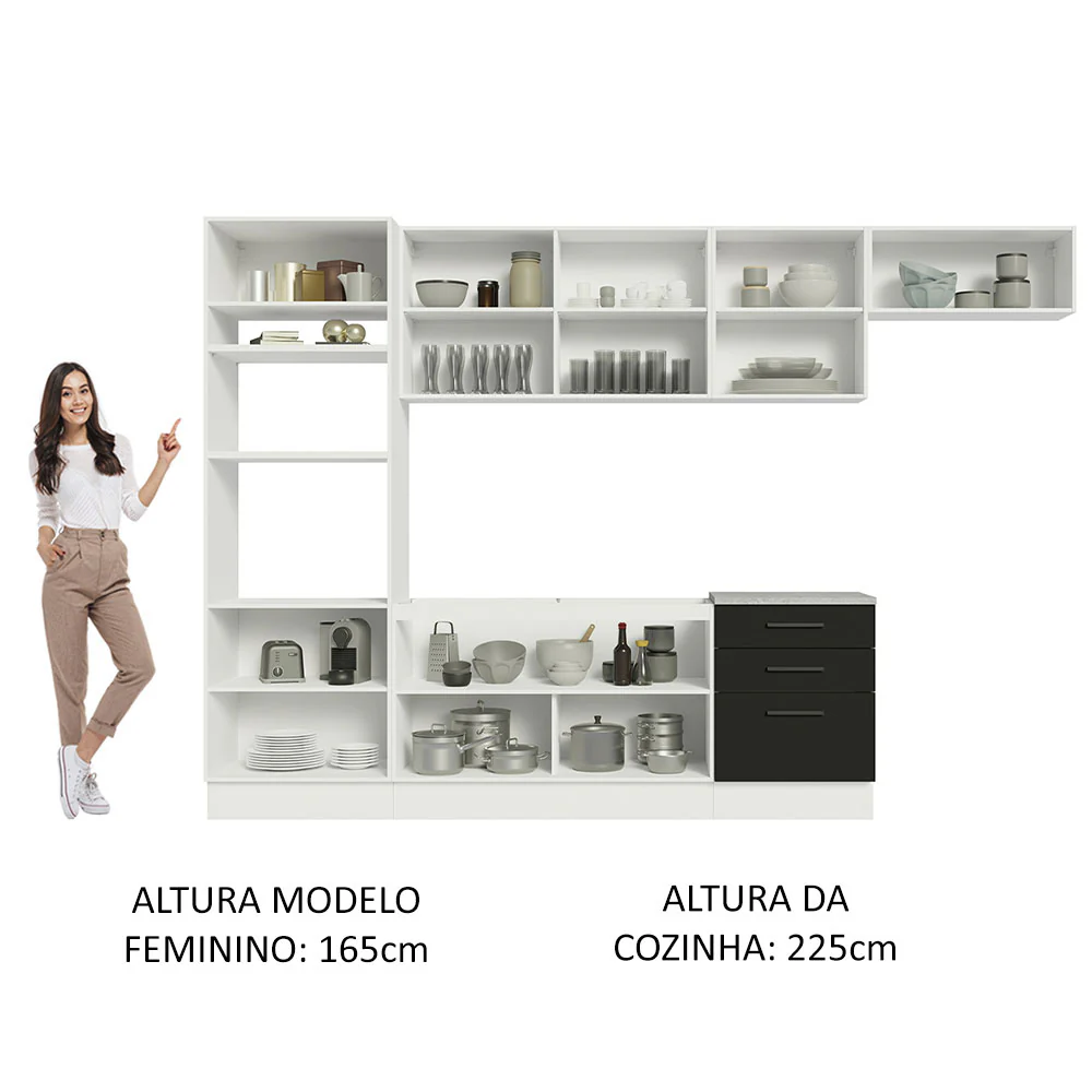 Armário de Cozinha Completa 330cm Branco Preto Agata Madesa 01 - Image 5