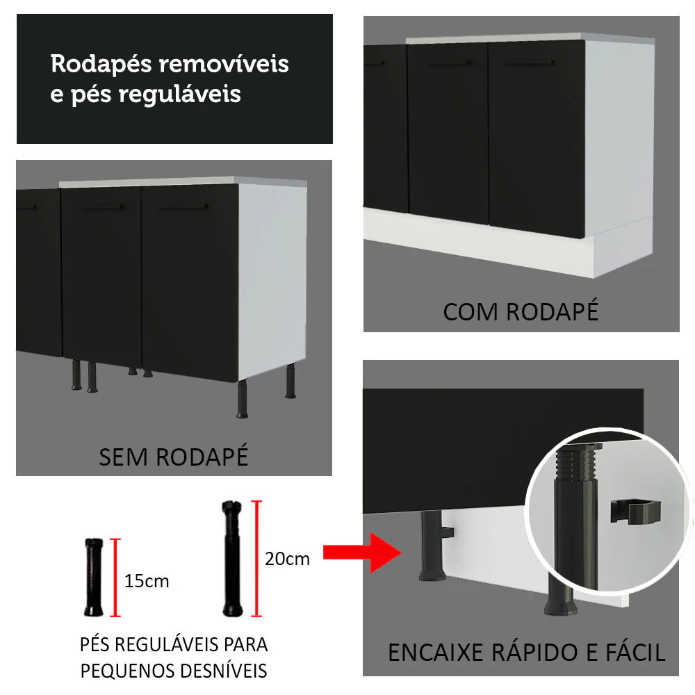 Armário de Cozinha Completa 330cm Branco Preto Agata Madesa 01 - Image 8