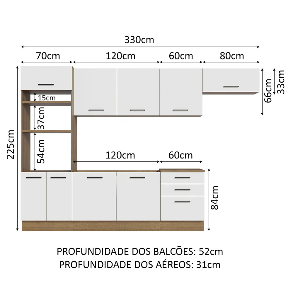 Armário de Cozinha Completa 330cm Rustic Branco Agata Madesa 01 - Image 3