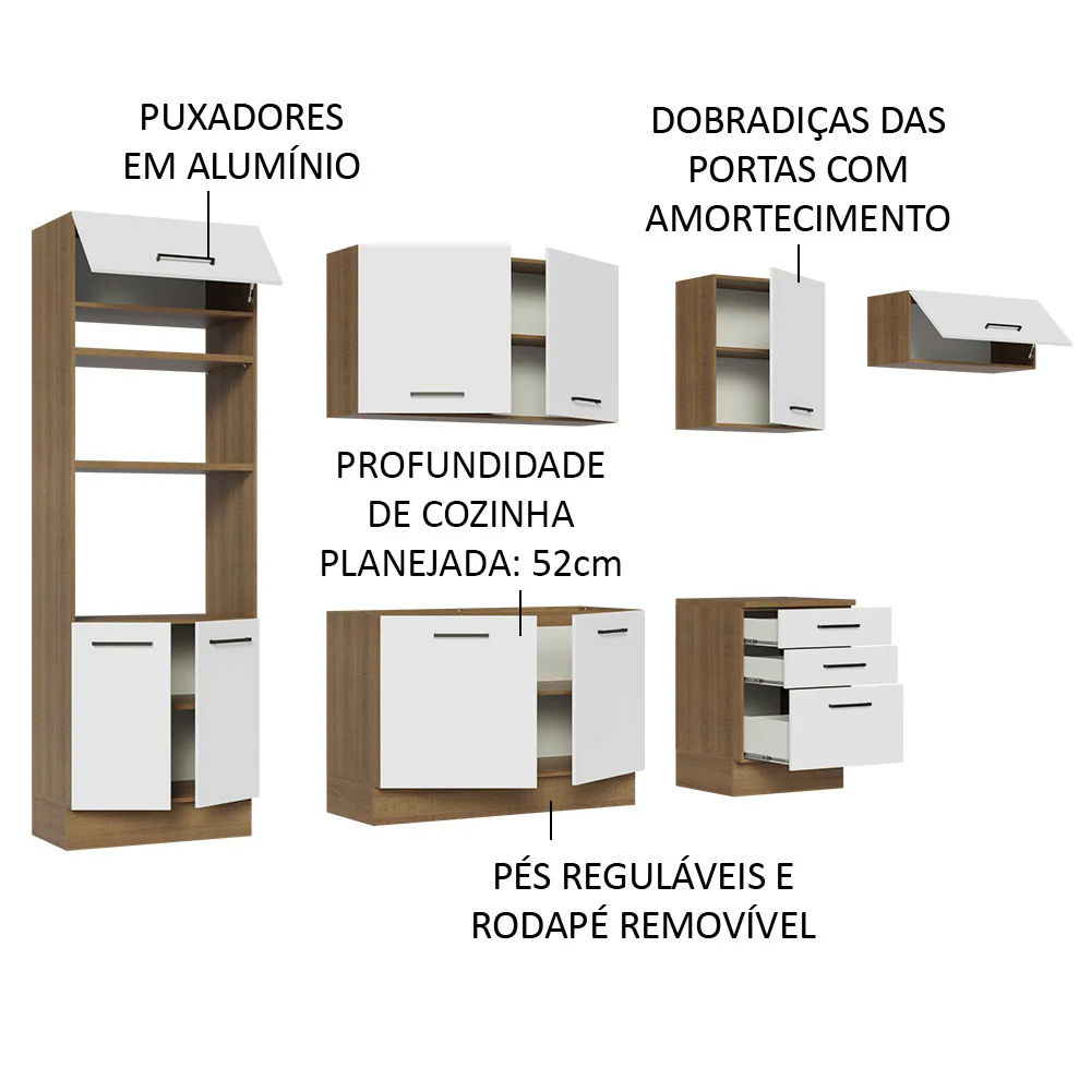 Armário de Cozinha Completa 330cm Rustic Branco Agata Madesa 01 - Image 4