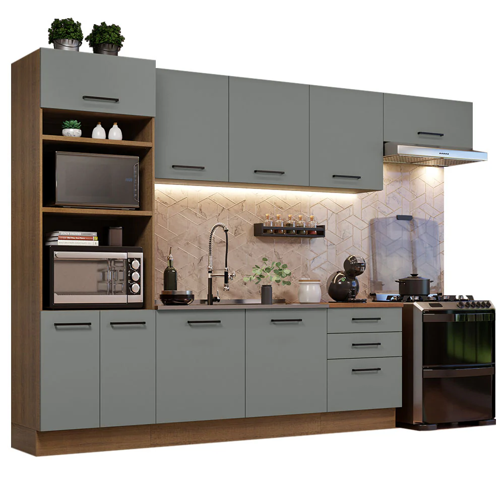 Armário de Cozinha Completa 330cm Rustic Cinza Agata Madesa 01 - Image 2