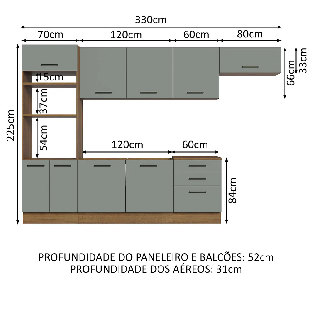 Armário de Cozinha Completa 330cm Rustic Cinza Agata Madesa 01 - Image 3