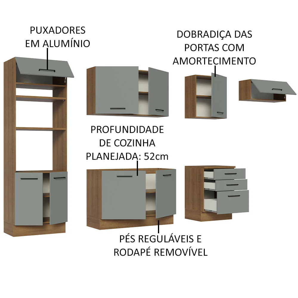Armário de Cozinha Completa 330cm Rustic Cinza Agata Madesa 01 - Image 4