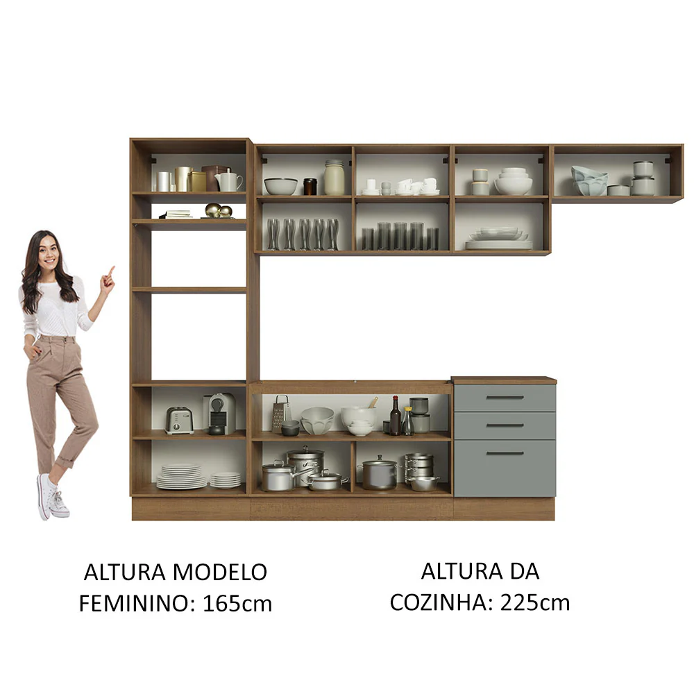 Armário de Cozinha Completa 330cm Rustic Cinza Agata Madesa 01 - Image 5