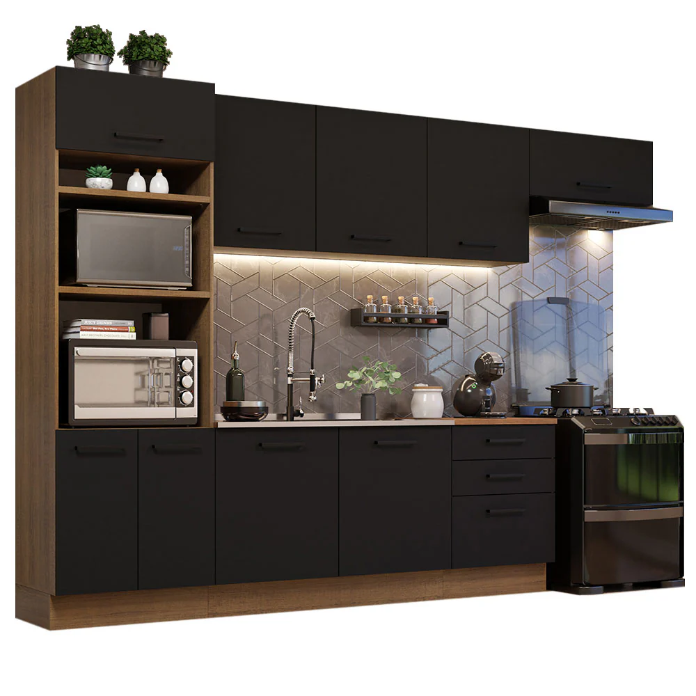 Armário de Cozinha Completa 330cm Rustic Preto Agata Madesa 01 - Image 2