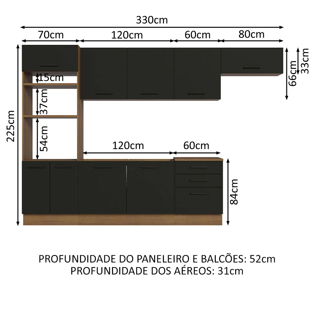 Armário de Cozinha Completa 330cm Rustic Preto Agata Madesa 01 - Image 3
