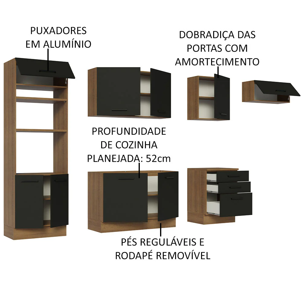 Armário de Cozinha Completa 330cm Rustic Preto Agata Madesa 01 - Image 4