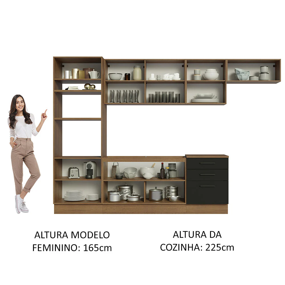Armário de Cozinha Completa 330cm Rustic Preto Agata Madesa 01 - Image 5