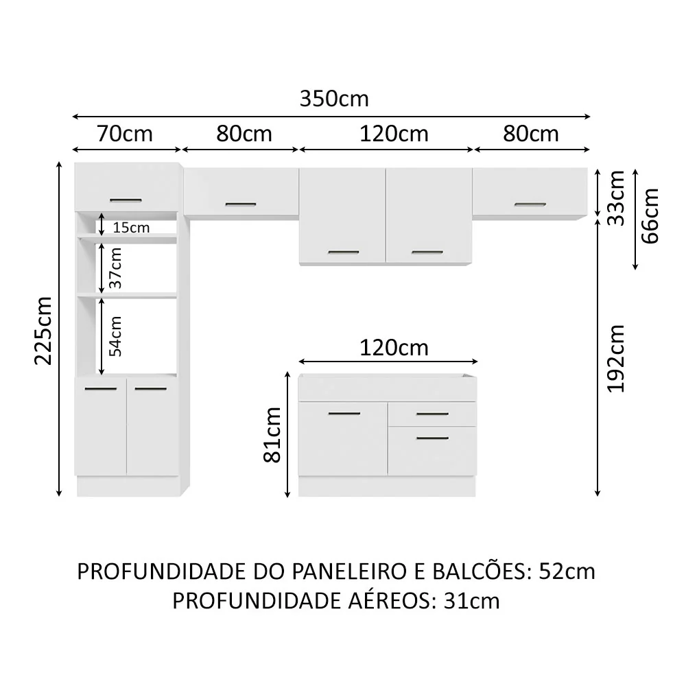 Armário de Cozinha Completa 350cm Branco Agata Madesa 01 - Image 3