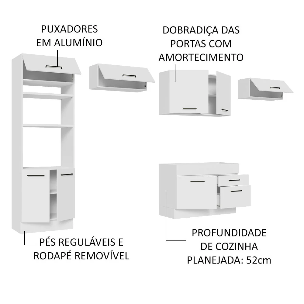 Armário de Cozinha Completa 350cm Branco Agata Madesa 01 - Image 4