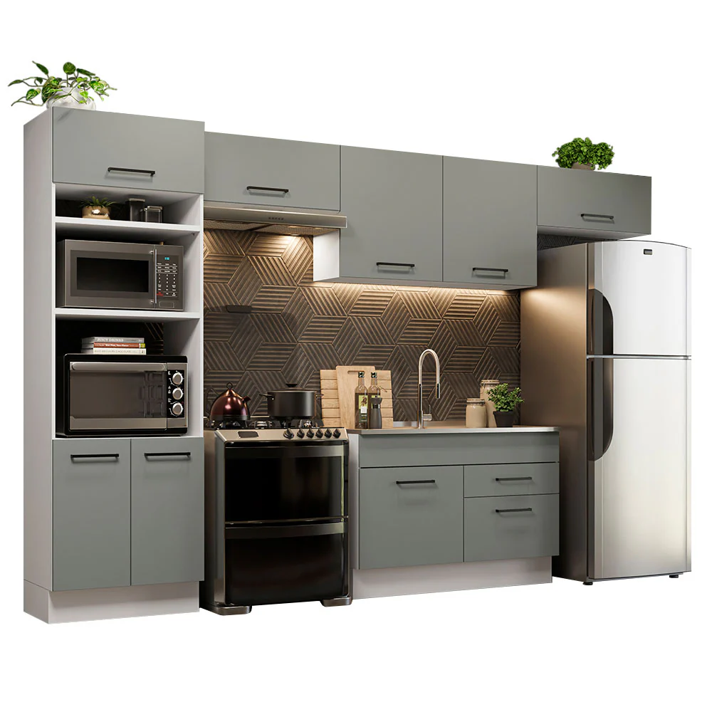 Armário de Cozinha Completa 350cm Branco/Cinza Agata Madesa 01 - Image 2