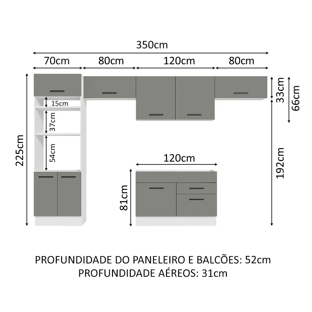 Armário de Cozinha Completa 350cm Branco/Cinza Agata Madesa 01 - Image 3