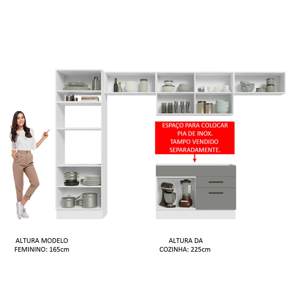 Armário de Cozinha Completa 350cm Branco/Cinza Agata Madesa 01 - Image 5
