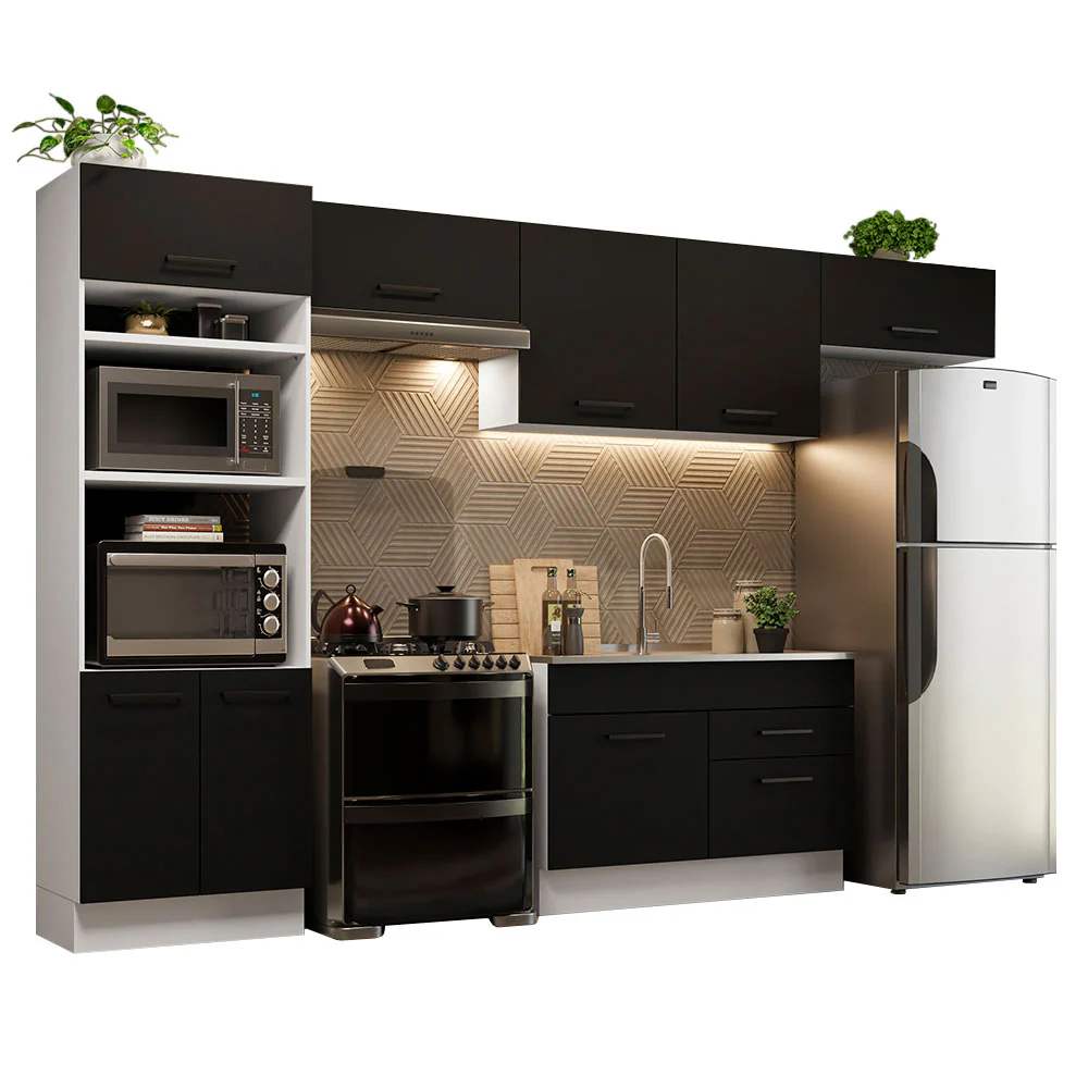 Armário de Cozinha Completa 350cm Branco/Preto Agata Madesa 01 - Image 2