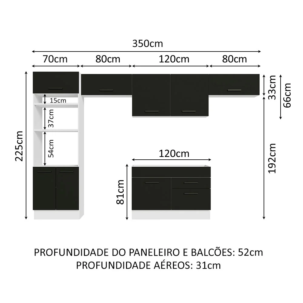 Armário de Cozinha Completa 350cm Branco/Preto Agata Madesa 01 - Image 3