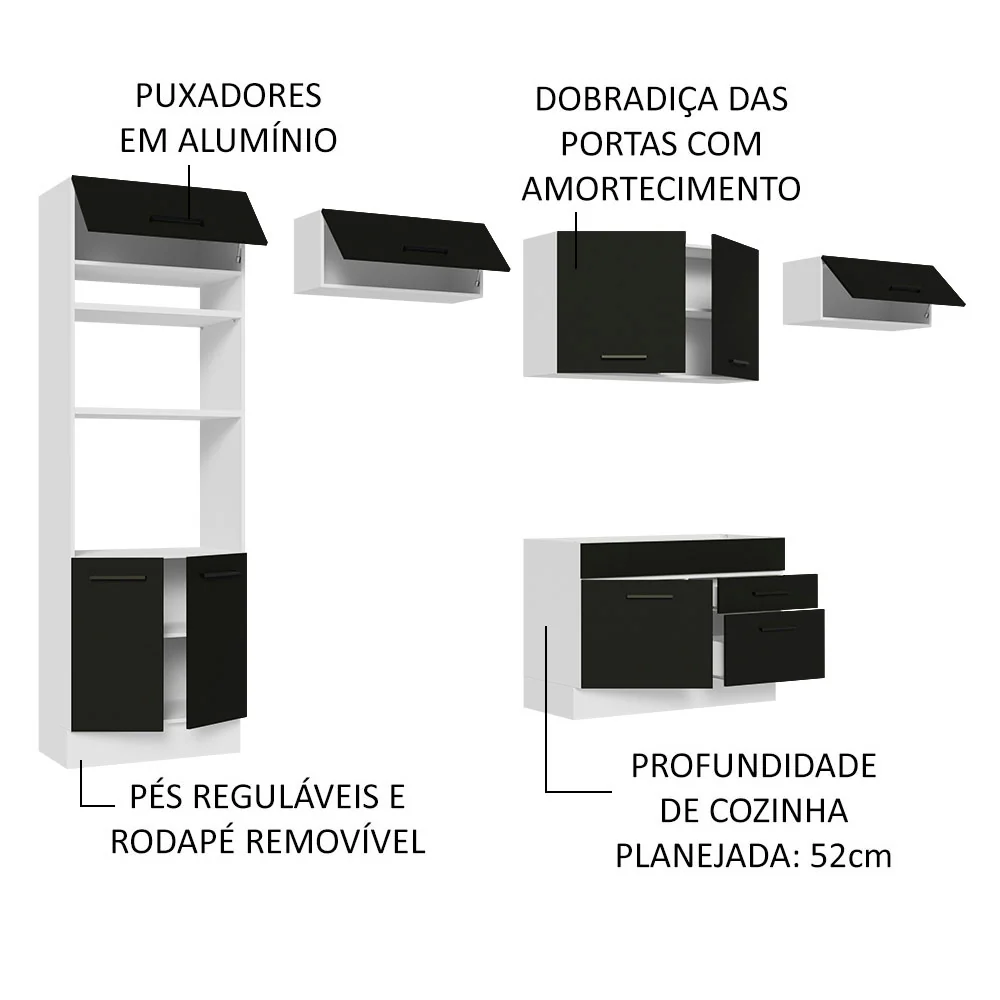 Armário de Cozinha Completa 350cm Branco/Preto Agata Madesa 01 - Image 4