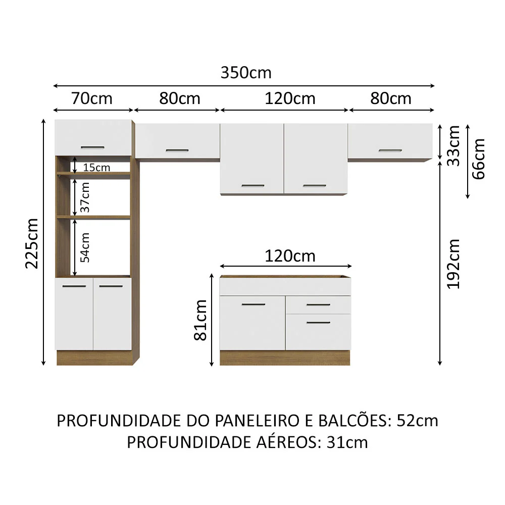 Armário de Cozinha Completa 350cm Rustic/Branco Agata Madesa 01 - Image 3