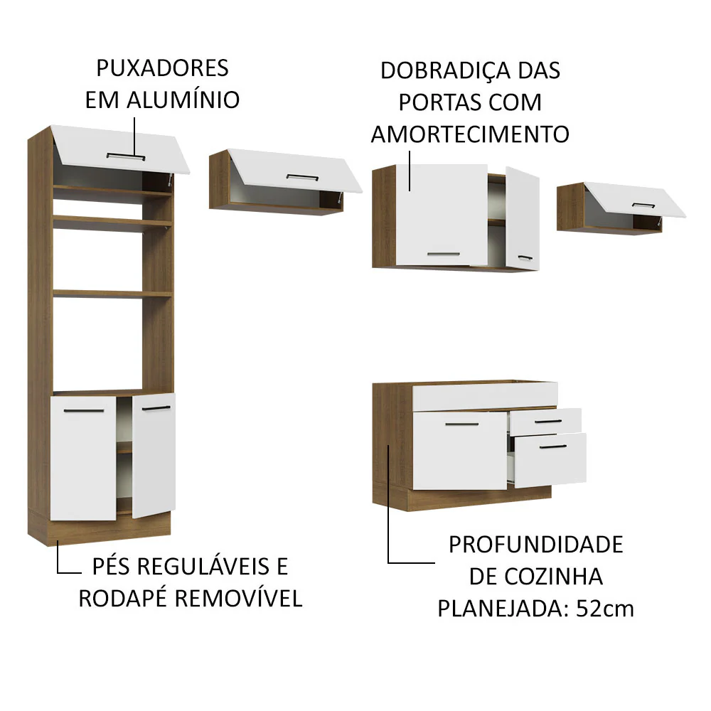 Armário de Cozinha Completa 350cm Rustic/Branco Agata Madesa 01 - Image 4