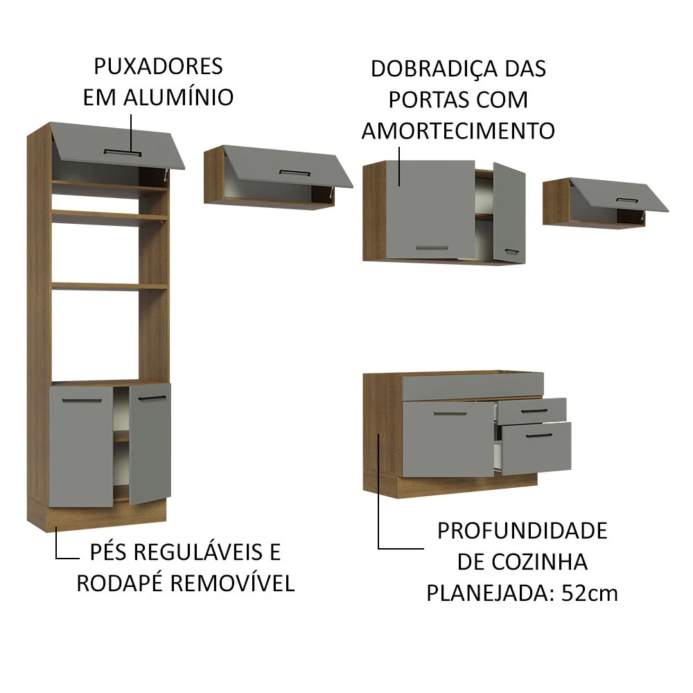 Armário de Cozinha Completa 350cm Rustic/Cinza Agata Madesa 01 - Image 4
