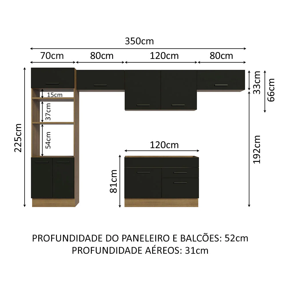 Armário de Cozinha Completa 350cm Rustic/Preto Agata Madesa 01 - Image 3