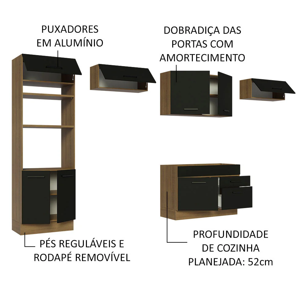 Armário de Cozinha Completa 350cm Rustic/Preto Agata Madesa 01 - Image 4
