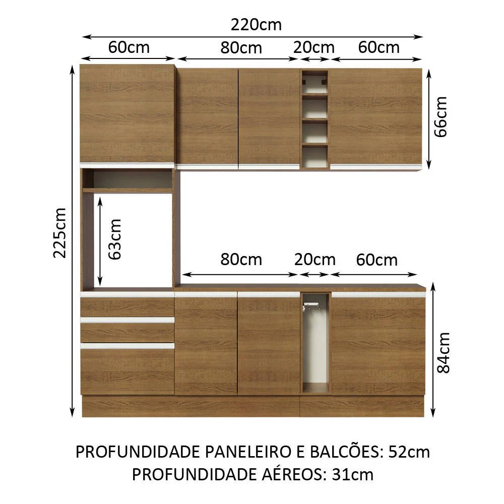 Armário de Cozinha Completa 220cm Rustic Áquila Madesa 04 - Image 3