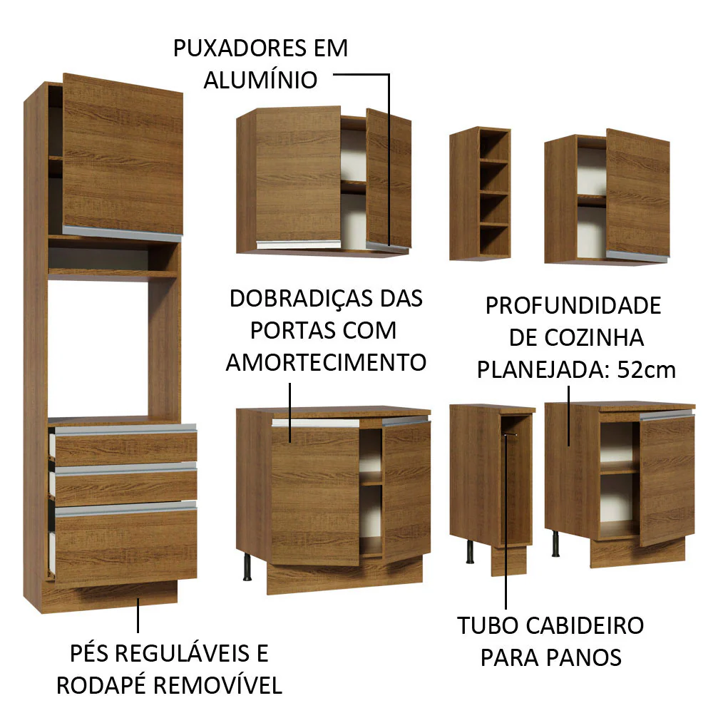 Armário de Cozinha Completa 220cm Rustic Áquila Madesa 04 - Image 4