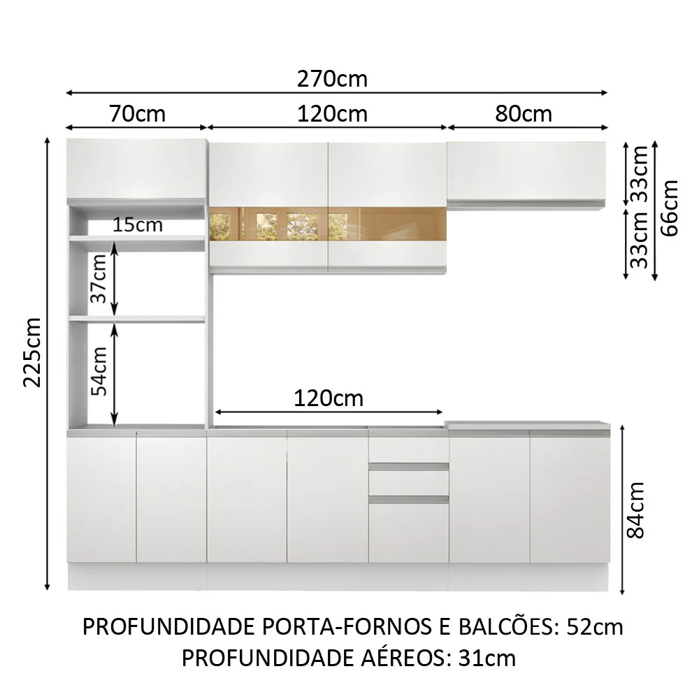 Armário de Cozinha Completa 270cm Branco Atenas Madesa 03 - Image 3