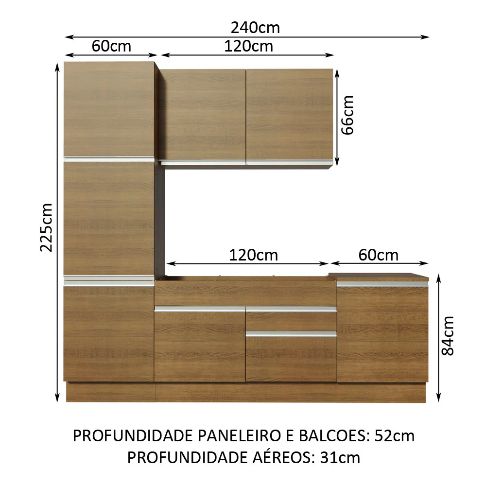 Armário de Cozinha Completa 240cm Rustic Bari Madesa 01 - Image 3