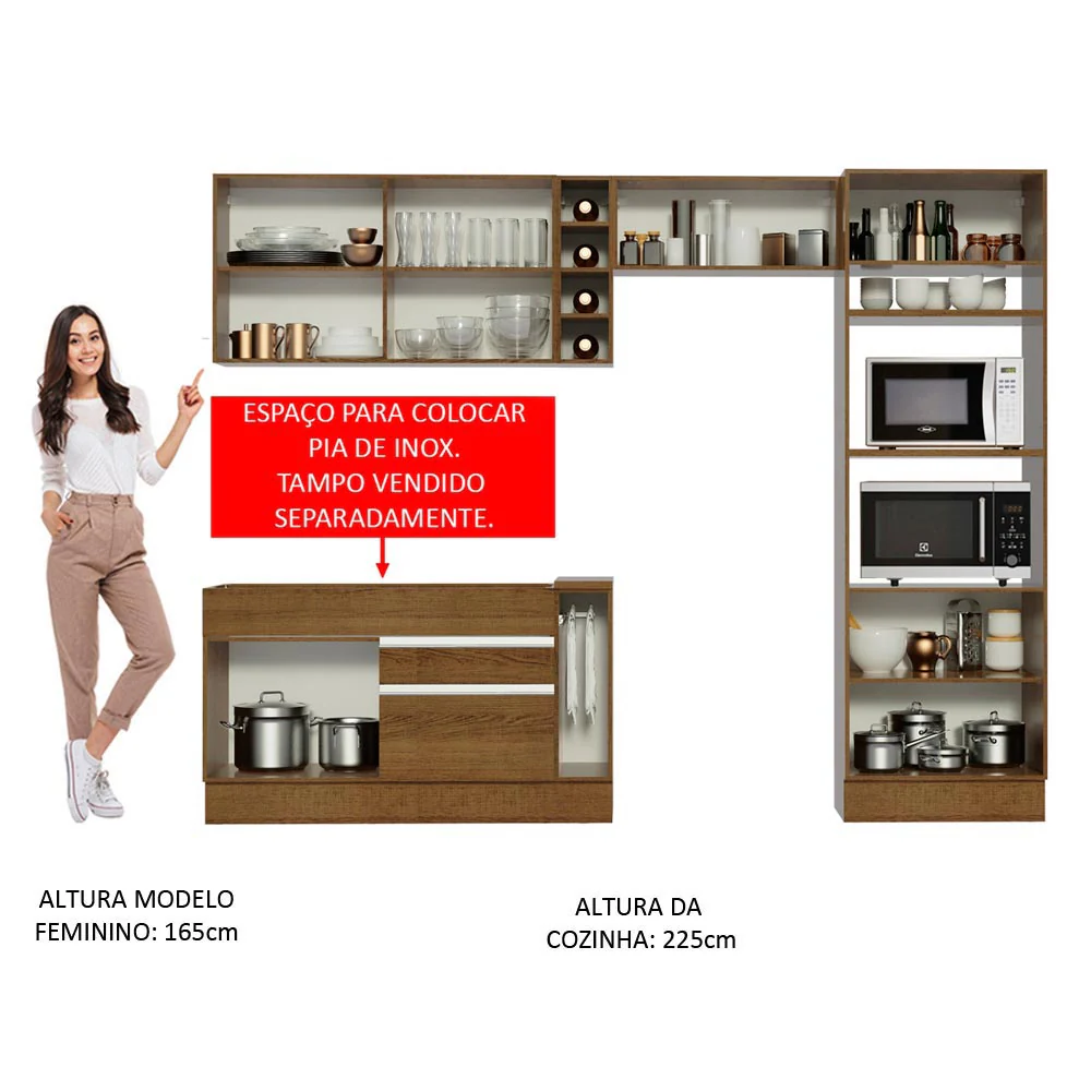Armário de Cozinha Completa 290cm Rustic/Rustic/Crema Cristal Madesa 09 - Image 5