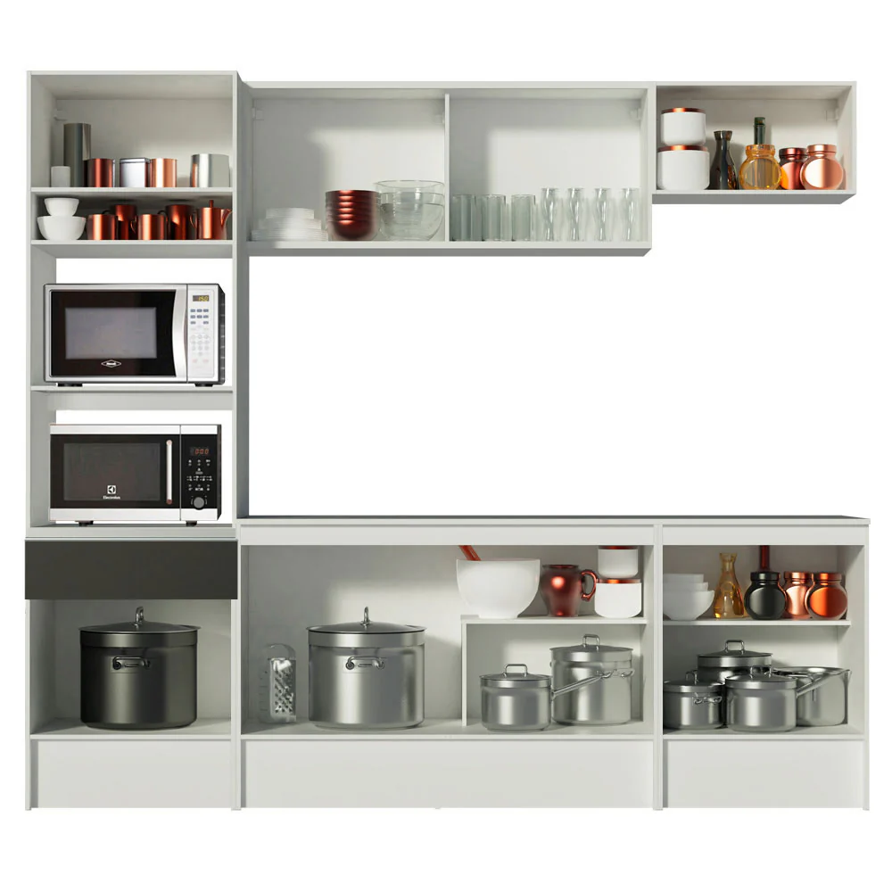 Armário de Cozinha Completa 240cm Branco/Preto Diamante Madesa - Image 5