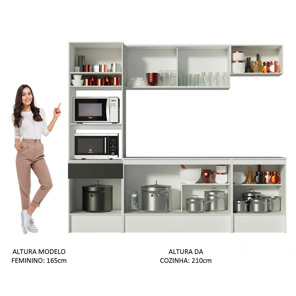 Armário de Cozinha Completa 240cm Branco/Preto Diamante Madesa - Image 6