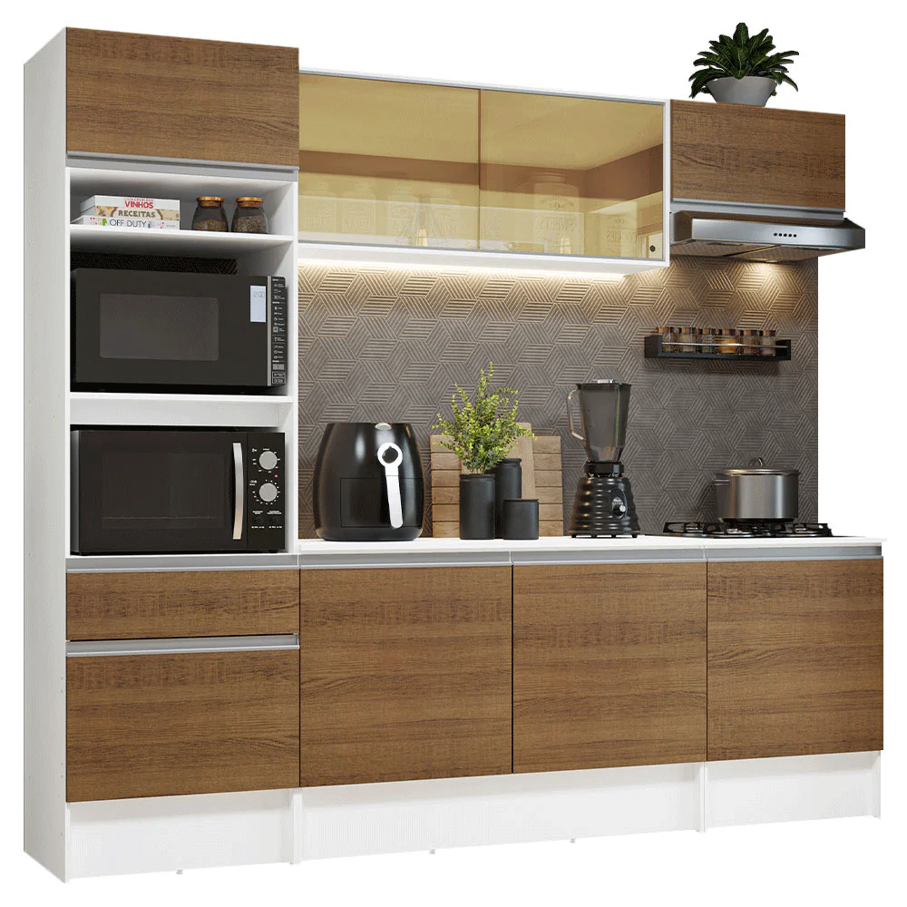 Armário de Cozinha Completa 240cm Branco/Rustic Diamante Madesa - Image 2