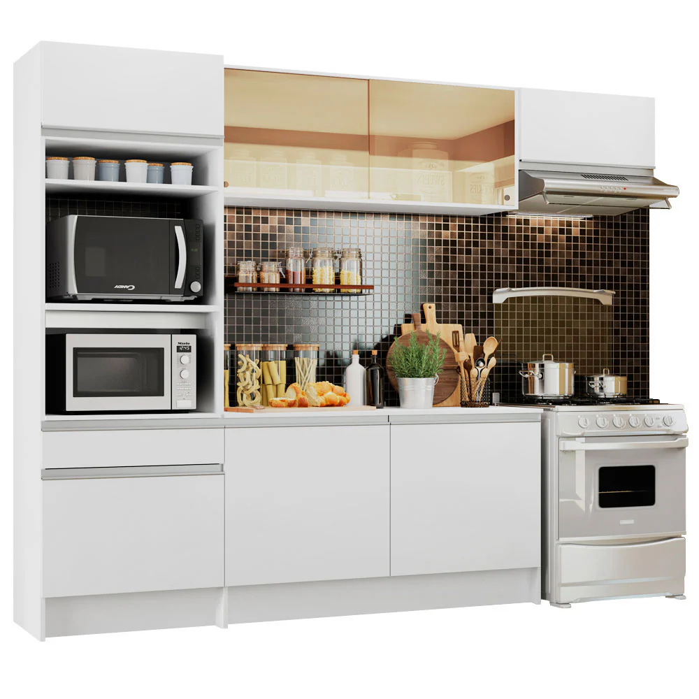 Armário de Cozinha Completa 240cm Branco Diamante Madesa 02 - Image 2