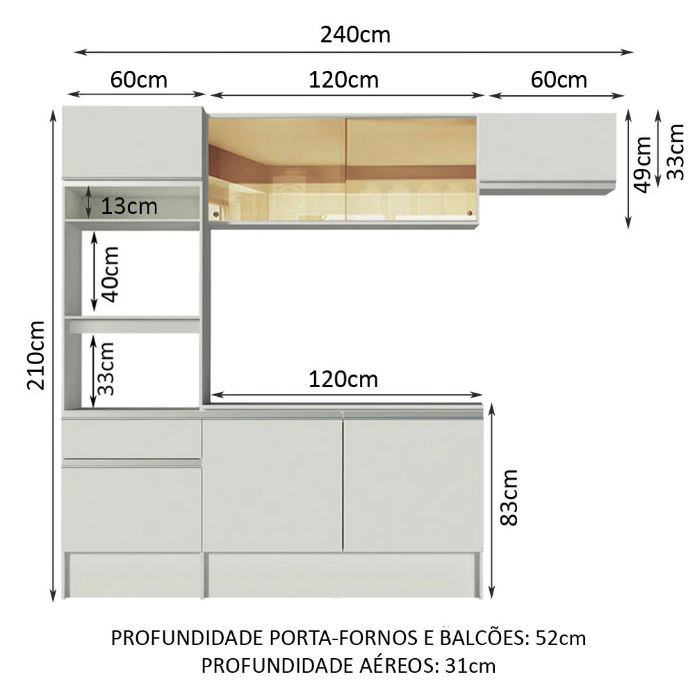 Armário de Cozinha Completa 240cm Branco Diamante Madesa 02 - Image 3