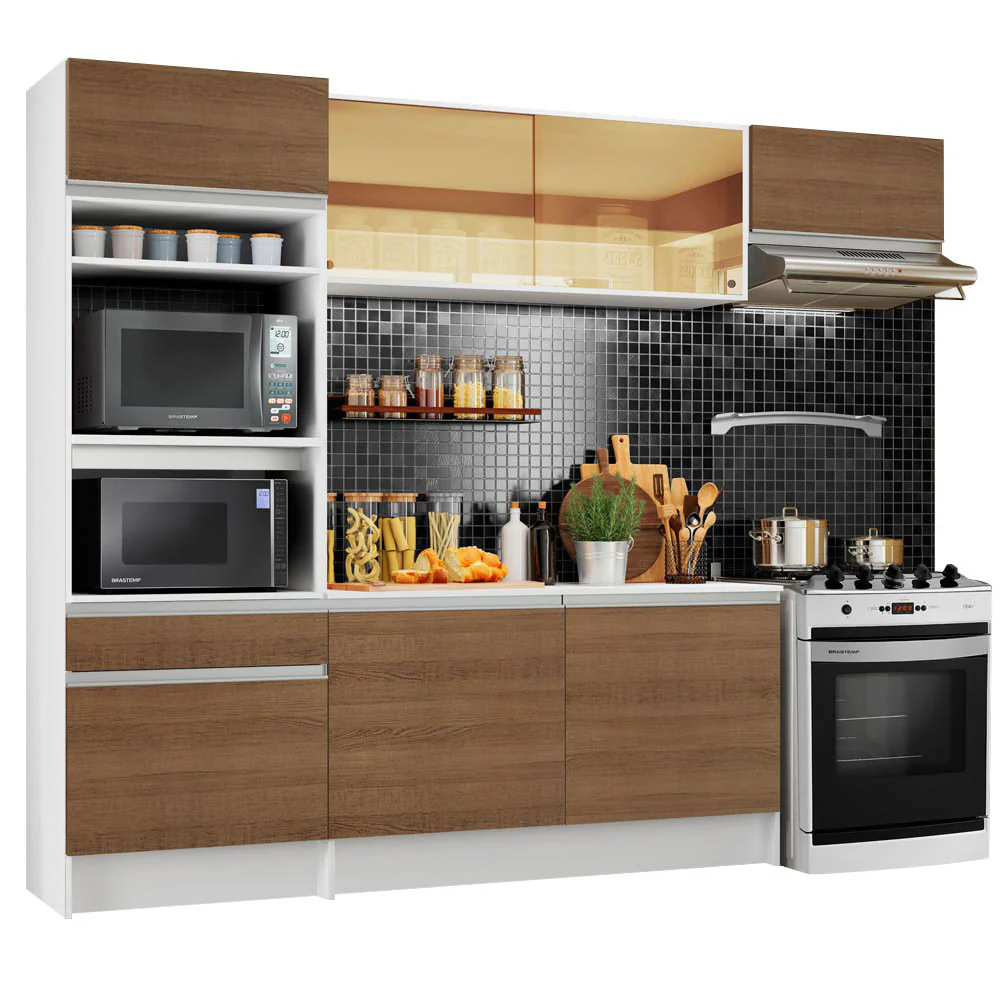 Armário de Cozinha Completa 240cm Branco/Rustic Diamante Madesa 02 - Image 2