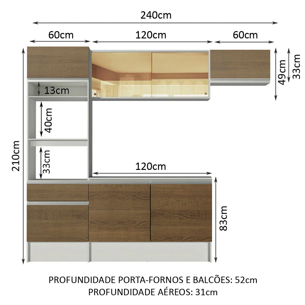 Armário de Cozinha Completa 240cm Branco/Rustic Diamante Madesa 02 - Image 3